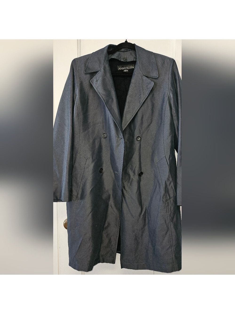 Anne Klein Double Breasted Sateen Gray Trench Coat Size 6